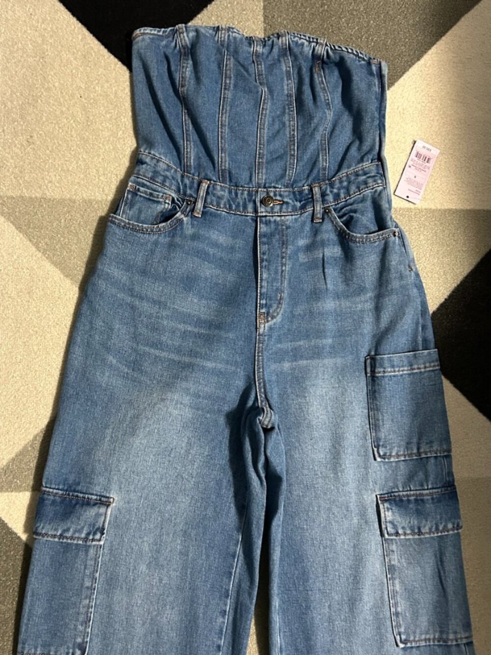 wild fable Denim Strapless Cargo Jumpsuit - Light Blue - Picture 2 of 12
